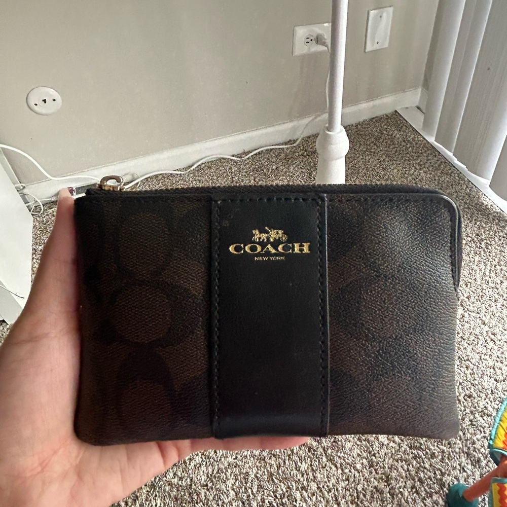 Coach Black and Brown Signature Wristlet